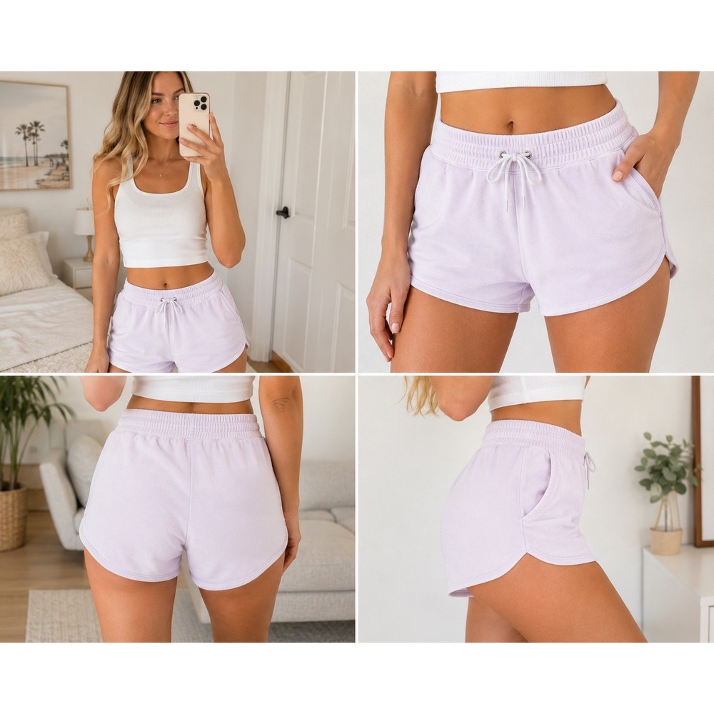 Aerie Lounge Shorts Womens L Lilac Lavender Cotton Blend High Rise French Terry